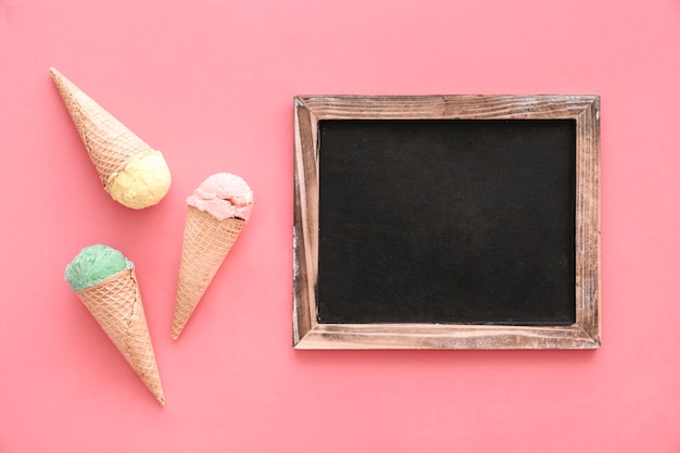 Ice cream background with slate
