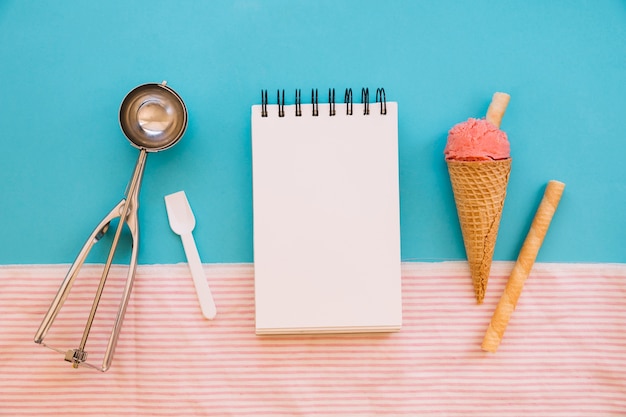 Ice cream concept with notepad