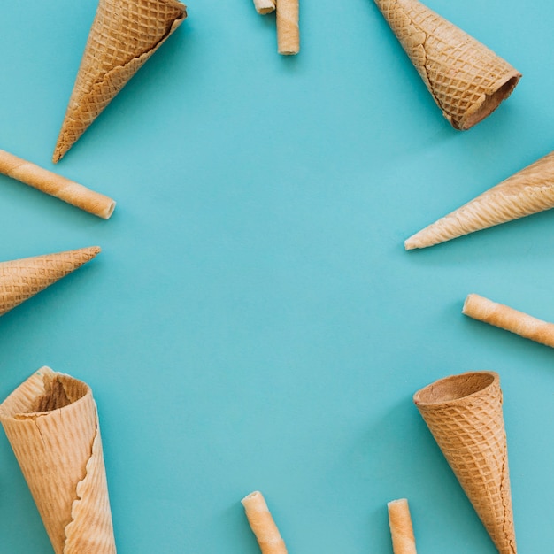 Ice cream cone background with copyspace in middle