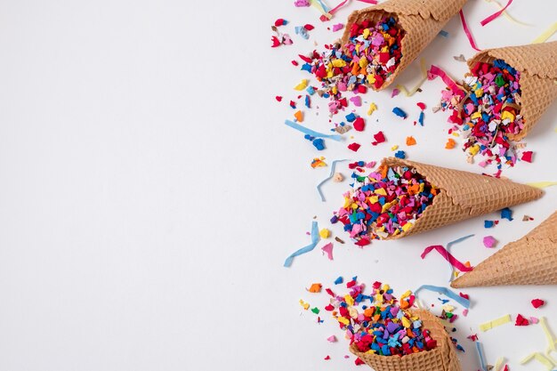 Ice cream cones with confetti arrangement