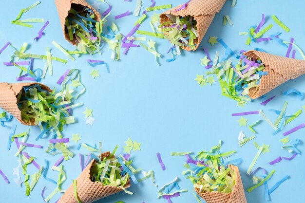 Ice cream cones with confetti arrangement