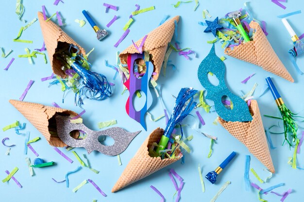 Ice cream cones with confetti composition