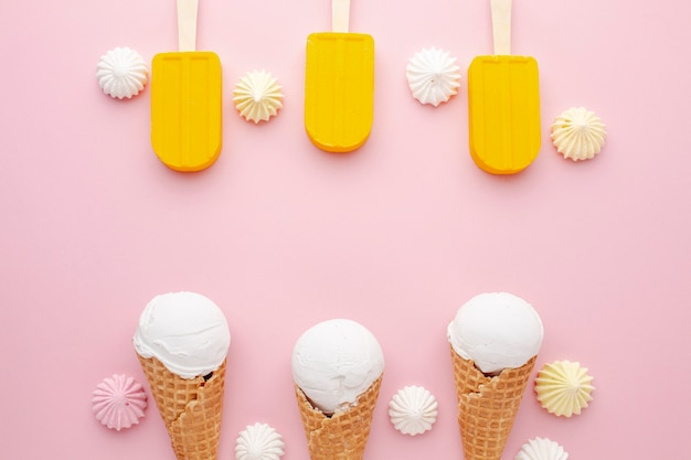 Ice cream and ice cream on stick