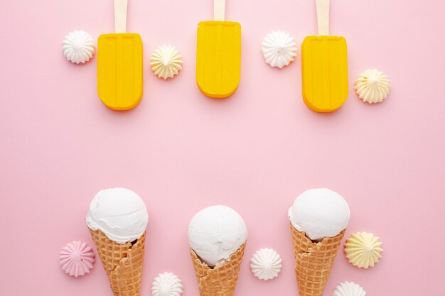 Ice cream and ice cream on stick