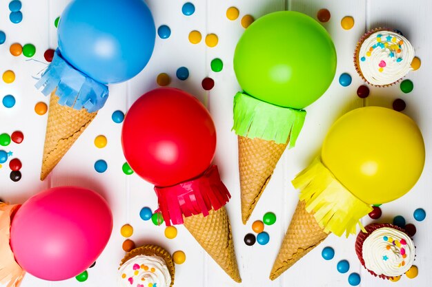 Ice cream made with balloons close-up