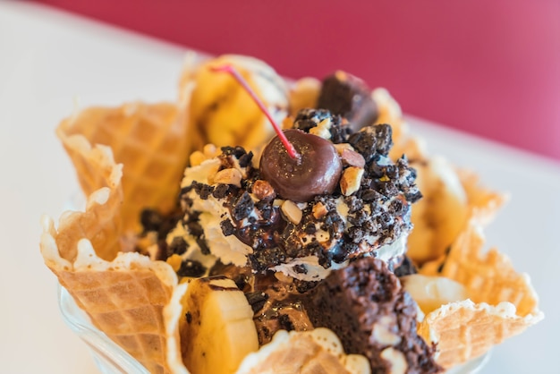 Ice Cream Sundae in an edible waffle bowl