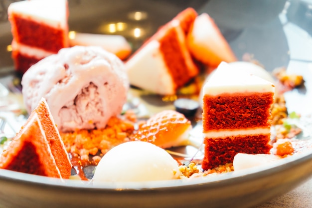 Ice cream with red velvet cake dessert