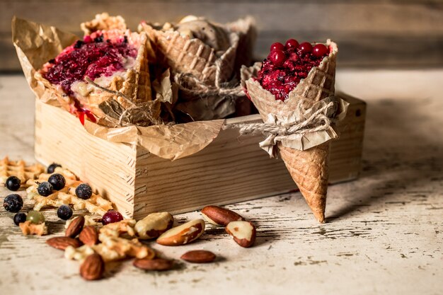 ice cream in wooden box