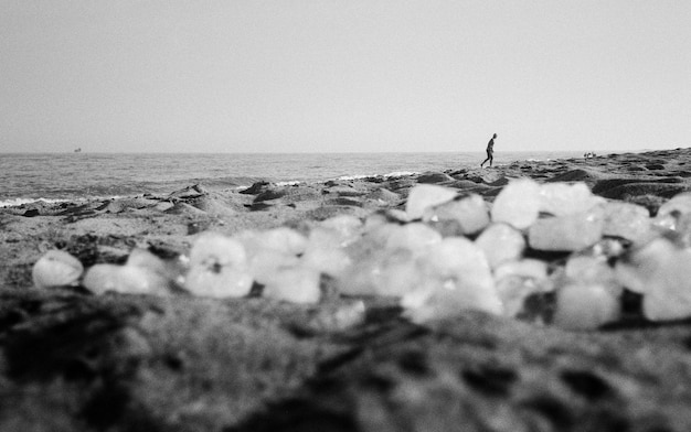 Free photo ice cubes in the sand