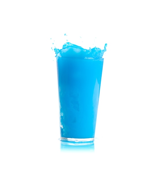 Ice falling in a blue drink