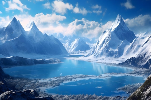 Free photo ice lake and mountain illustration