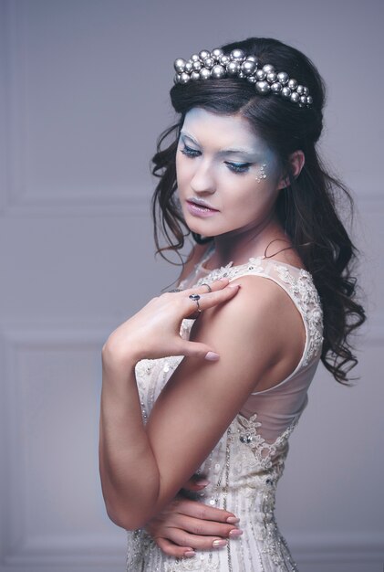 Ice queen or snow queen at studio shot