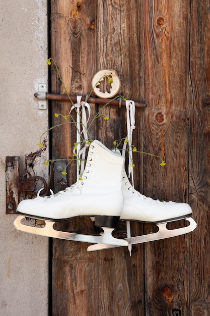 Free photo ice skates outdoors still life