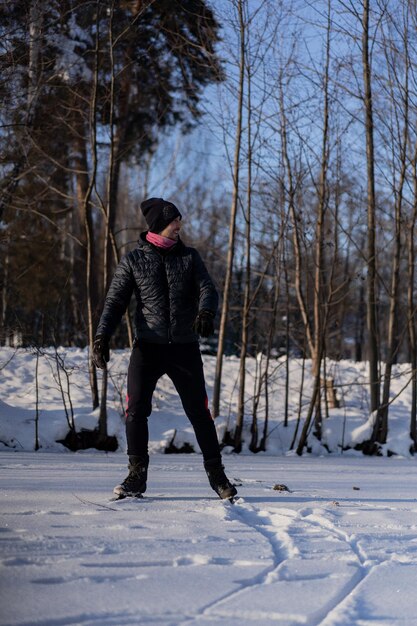 ice skates, Young man ice skating, winter sports, snow, winter fun.