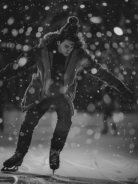 Free photo ice skating in black and white