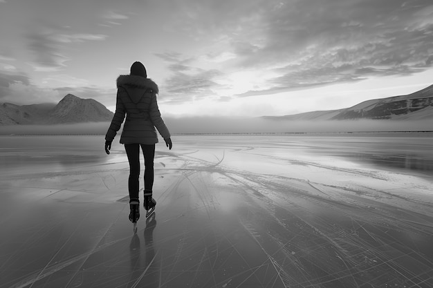 Free photo ice skating in black and white