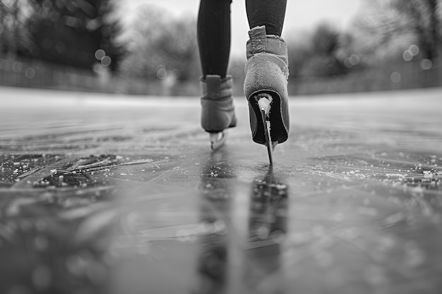 Free photo ice skating in black and white