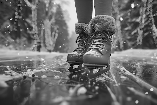 Free photo ice skating in black and white