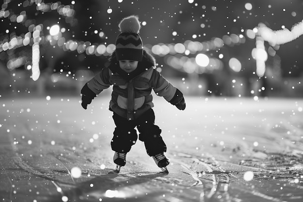 Foto gratuita pattinaggio su ghiaccio in bianco e nero