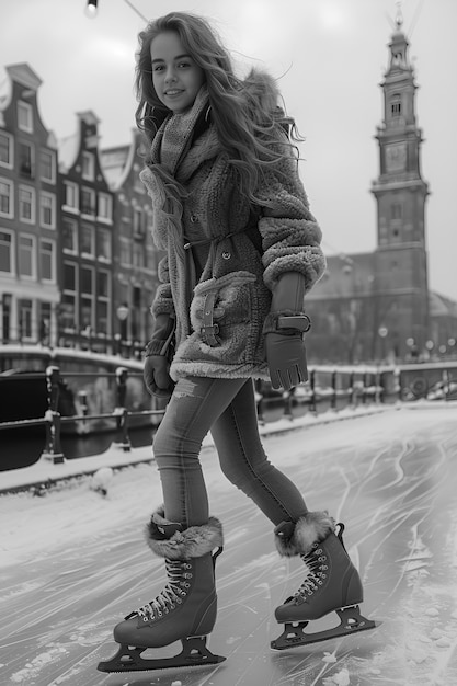 Free photo ice skating in black and white