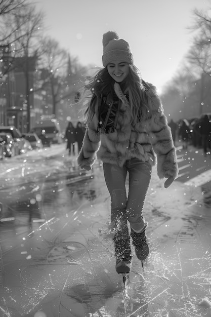 Free photo ice skating in black and white