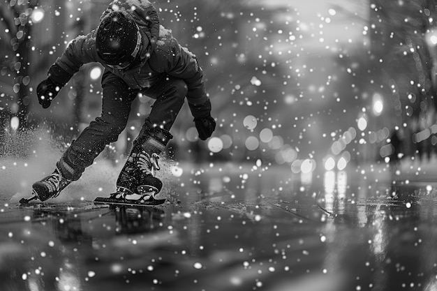 Free photo ice skating in black and white
