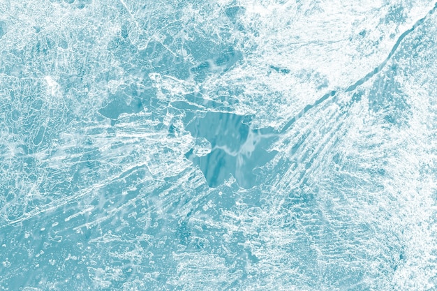 Ice surface texture macro shot on a blue wallpaper