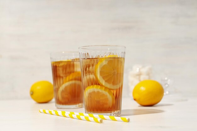 Ice tea drink for refreshing in hot summer weather