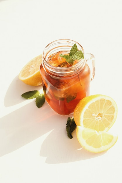 Ice tea jar with lemon