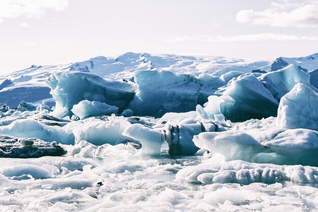 Icebergs floating in Jokulsarlon glacier lagoon