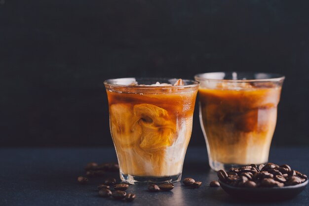 Iced coffee in glasses