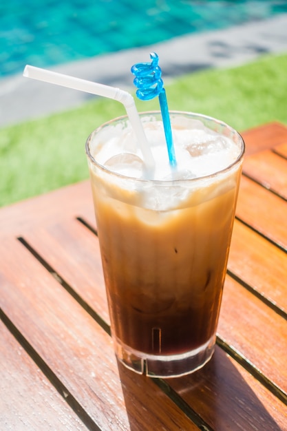 Iced coffee on table