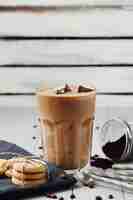 Free photo iced latte coffee. morning breakfast concept