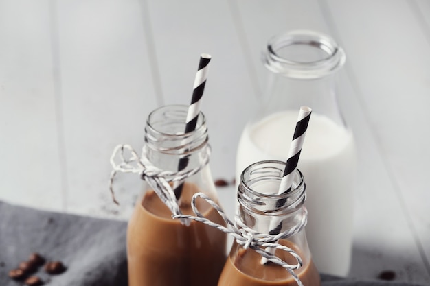 Free photo iced latte coffee. morning breakfast concept