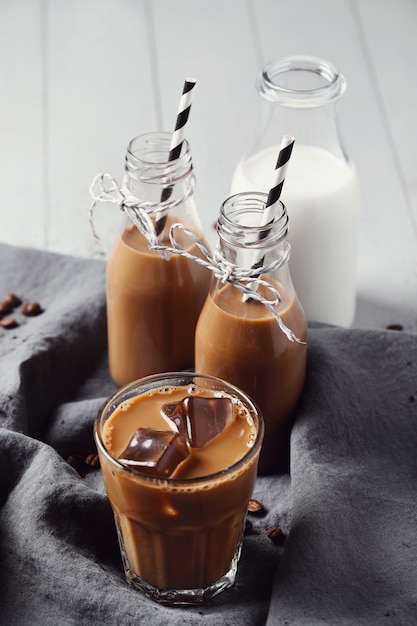 Iced latte coffee. Morning breakfast concept