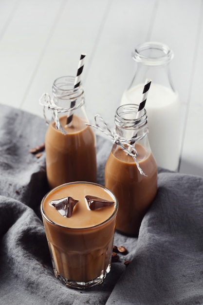 Iced latte coffee. Morning breakfast concept