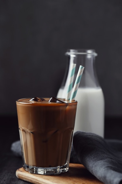 Iced latte coffee. Morning breakfast concept