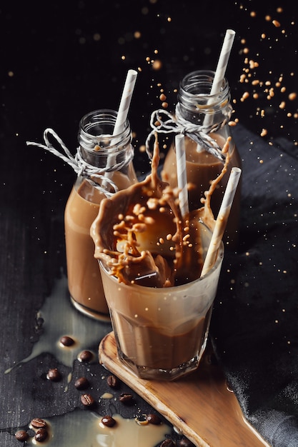 Iced latte coffee. Morning breakfast concept