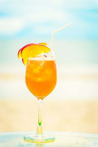 Iced mocktails glass on the beach