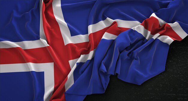 Исландский флагов, сморщенный на темном фоне 3D Render