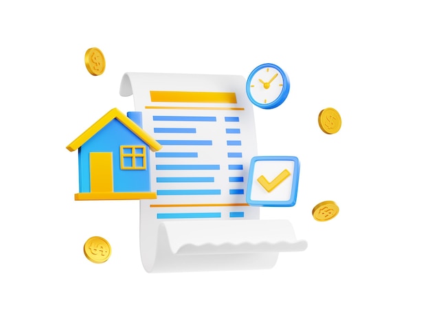 Free photo icon with 3d house financial bill clock coins