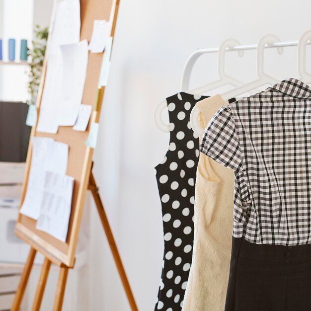 Idea board with clothing collection in atelier