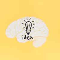 Free photo idea word with light bulb inside brain on yellow background