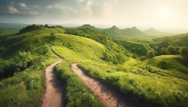 Бесплатное фото Идиллическая горная луговая спокойная красота природы, созданная искусственным интеллектом