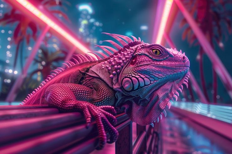 Free Photo iguana in neon lights