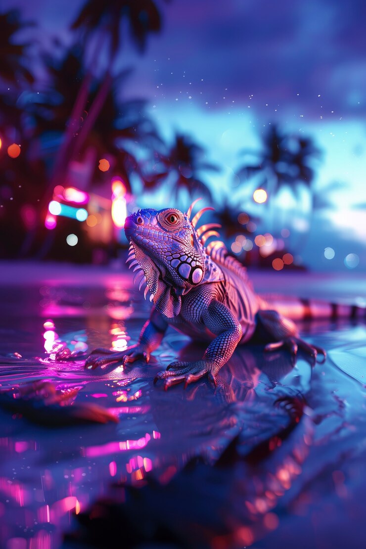 Free Photo iguana in neon lights
