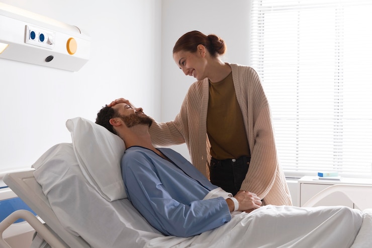 Free Photo ill patient talking to his wife