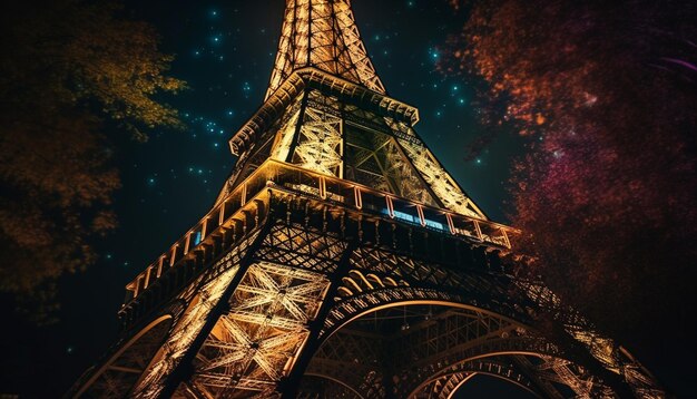 Освещенная архитектура величественно украшает французскую культуру ночью, созданная искусственным интеллектом