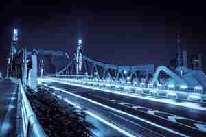 Free photo illuminated bridge at night