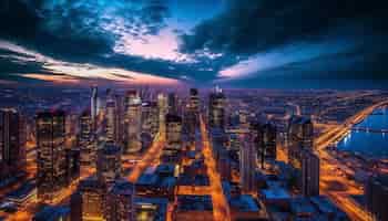 Free photo illuminated city skyline glows in the twilight generative ai